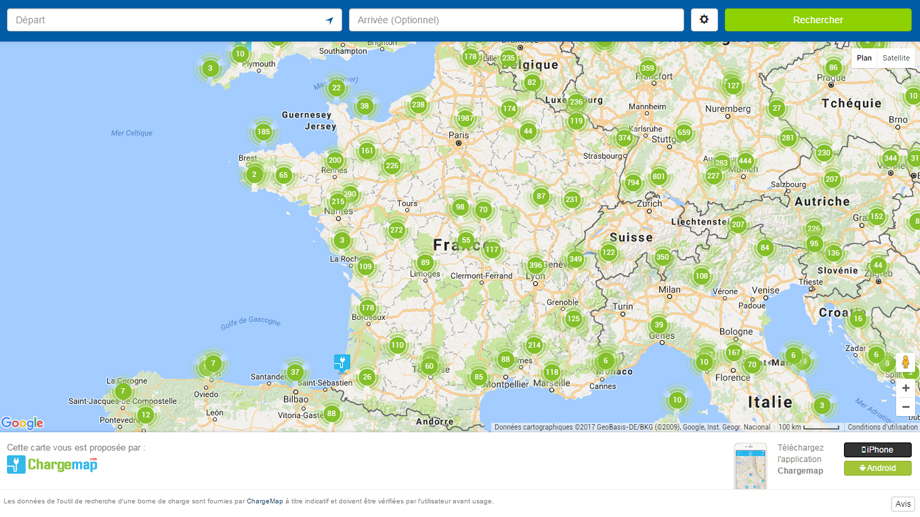 ChargeMap : Carte gratuit des bornes de recharge de voiture électrique