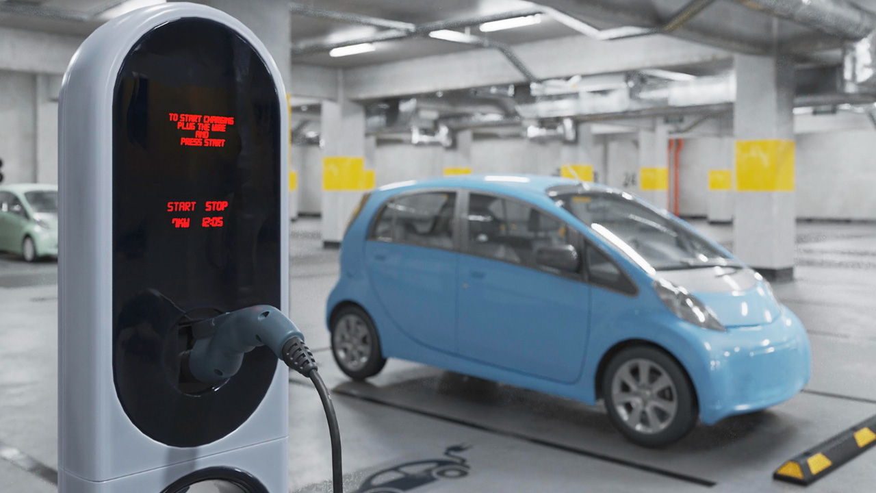 Borne de recharge dans un parking